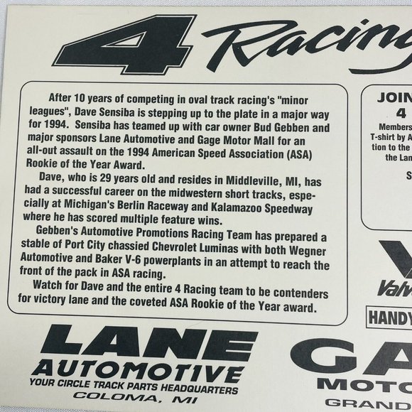 Greg Sacks Racing Car 4 Advertisement Oversized Postcard 9 Inch Vintage - Picture 10 of 11